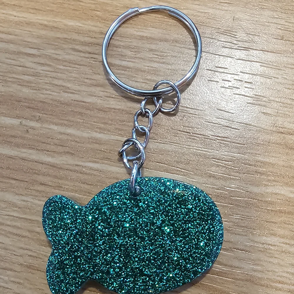 Glittery Green Fish Keychain